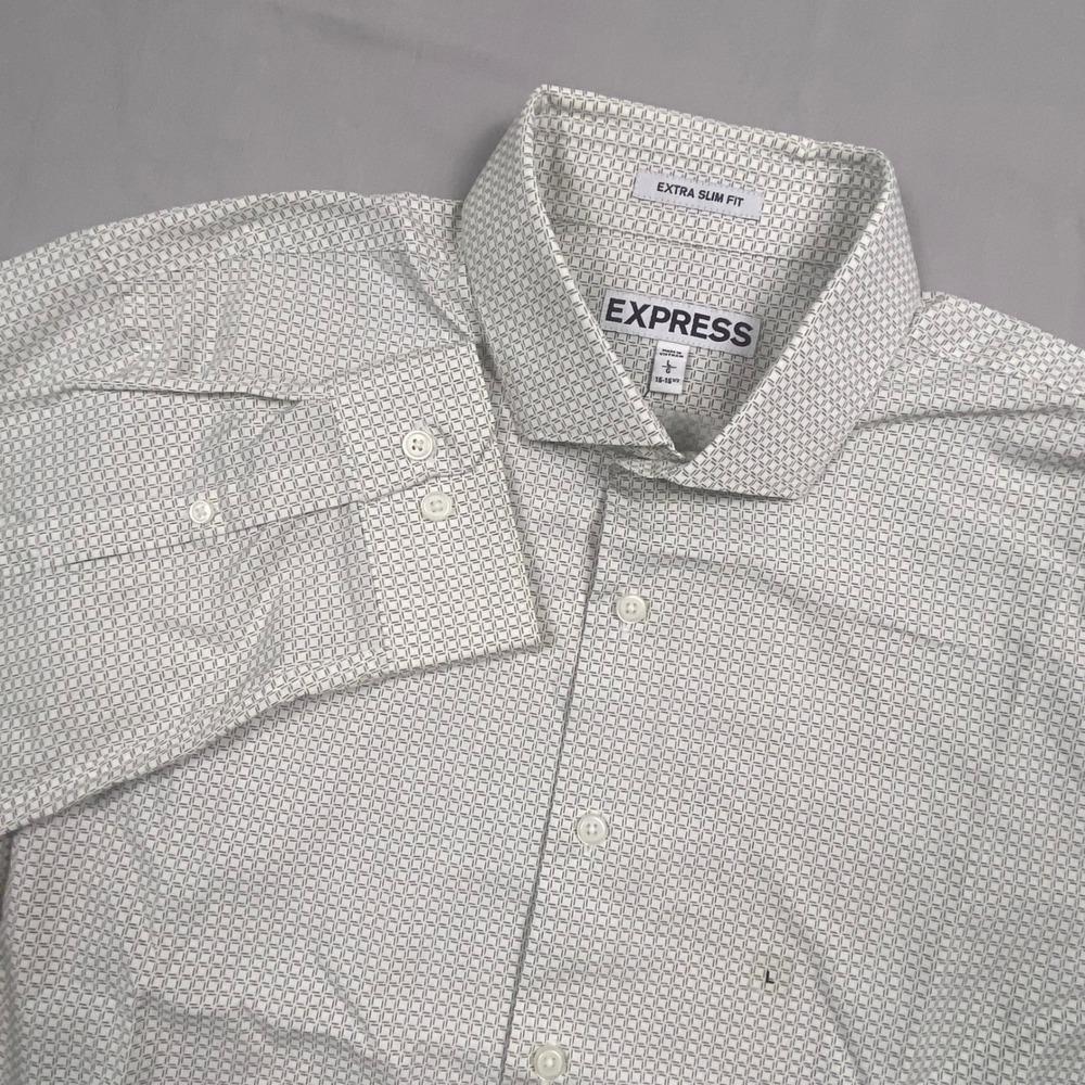 Express Extra Slim Fit Dress Shirt Mens Large White Geometric Cotton NWT 16-16.5